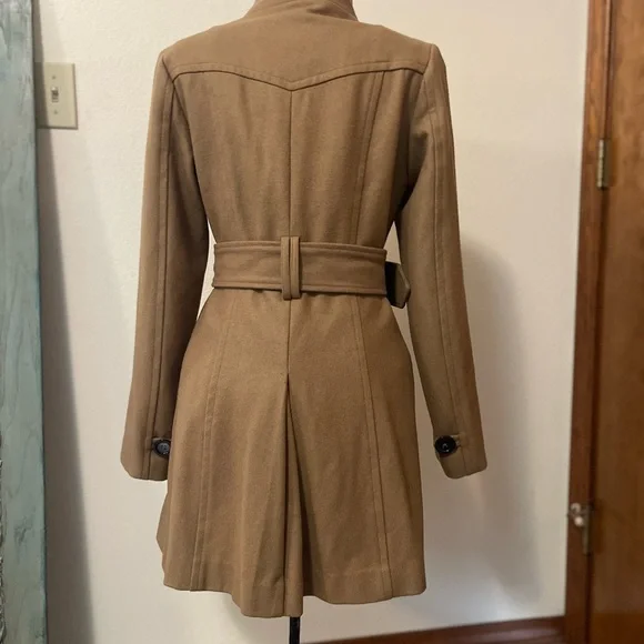 Wool Blend Tan Double-Breasted Coat - Picture 3 of 16